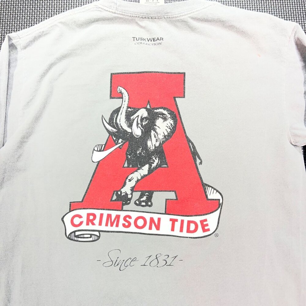 Comfort Colors Long Sleeve Gray Shirt W/ Crimson Tide Elephant Graphic S 100% Co